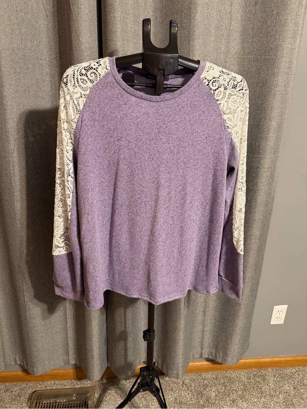 SHEIN Lavender long sleeve with Cream Lace Raglan Sleeves